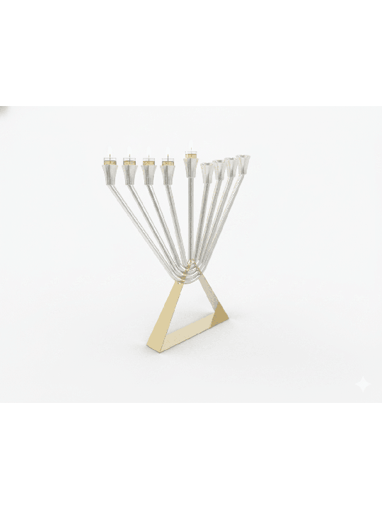 חנוכיית שמן חב"ד כסף סטרלינג עם זהב פליז , חנוכה מודרני מ